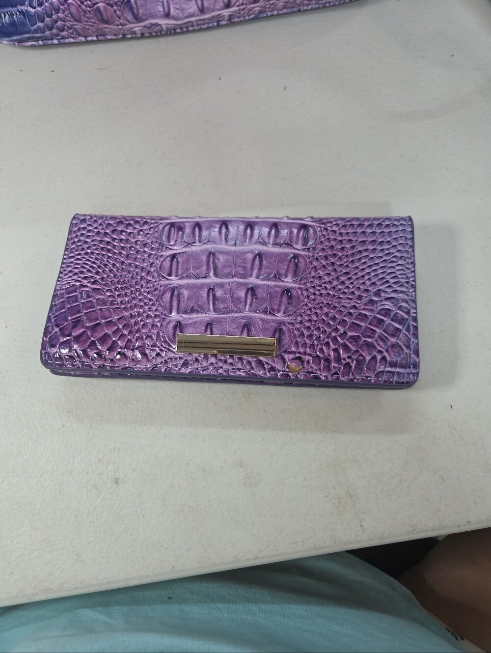 Purple Croc-Embossed Tote Bag with Removable Wallet - Picture 3 of 7